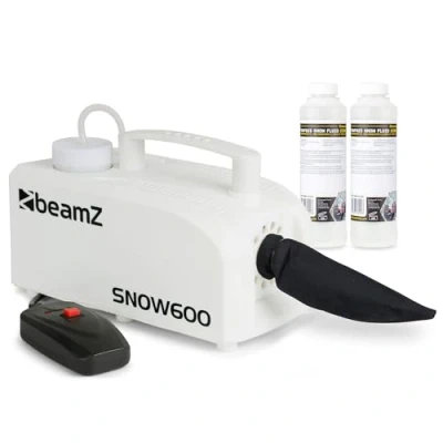 Image de BeamZ SNOW600 Machine à Neige avec Concentré pour 10 Litres de Liquide 600 Watts, Indicateur Réservoir (250ml Capacité), Télécommande, Idéal vos Soirées Thème d&#039;Hiver