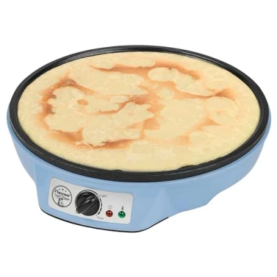 Image de Bestron crêpière electrique, machine a Crepe pour crêpes de Ø 30 cm, y compris distributeur pâte &amp; spatule à crêpes, avec revêtement antiadhésif, 1000 watts, couleur: Bleu