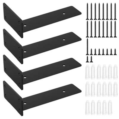 Image de Chiluxendo Lot de 4 Equerre Etagere Murale, Équerre Étagère Fixation en Forme L, Support d&#039;Étagère Flottants Invisible, Charge Lourde Noir, Supports Industrielle Métal avec Vis