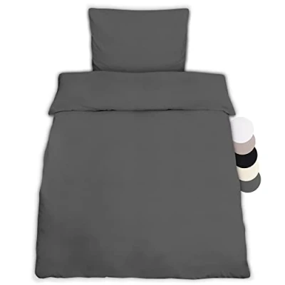 Image de Beautissu Julie Set de Parure Lit en Coton 155x220 cm Ensemble Literie avec Une Housse Couette Un Taie d’Oreiller 80x80 pour Toute l’année Housses Anthracite