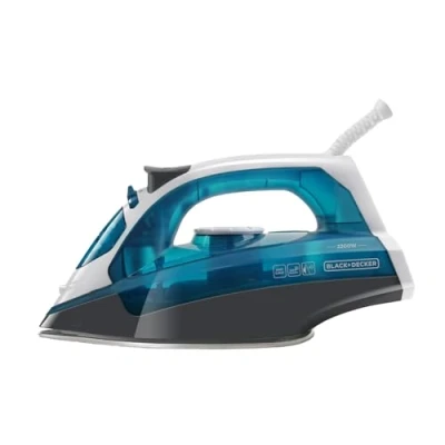 Image de BLACK+DECKER BXIR2200E Fer à repasser vapeur 2200W, fonction pressing 120g / min, semelle en acier inoxydable, blanc et bleu