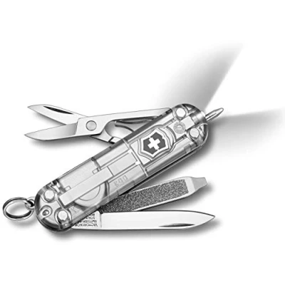 Image de Victorinox Signature Lite Petit Couteau de Poche Suisse, Léger, Multitool, 7 Fonctions, Led, Stylo, Argent Transparent