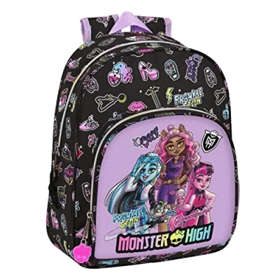 Image de Safta MONSTER HIGH Sac à dos pour enfants de différents âges, confortable et polyvalent, qualité résistance, noir 28 x 10 34 cm, Noir, Estándar, Décontracté