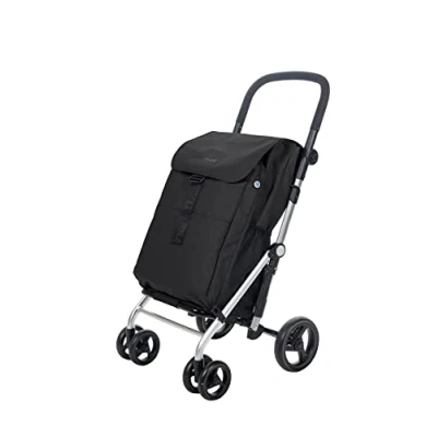 Image de Carlett Chariot de courses, supermarché pliable avec 4 roues, résistant à la pluie et une grande capacité 32kg, sac principal 64L, glacière 10,5L poche arrière Couleur Noir