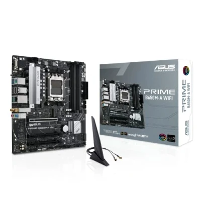 Image de ASUS PRIME B650M A WIFI Carte mère AMD Ryzen AM5 Micro ATX (DDR5, PCIe 5.0 M.2 support, 2.5Gb Ethernet, Wi Fi 6, DisplayPort, VGA, HDMI, SATA 6 Gbps, USB 3.2 Gen 2 ports, Arua Sync RGB)