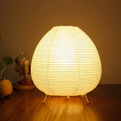 Image de ACMHNC Lampe en Papier, de Chevet Chambre Papier Riz Rétro avec Abat Jour Blanc, Table Japonais Style, Douille E14, 1,8 M Câble, H 23cm