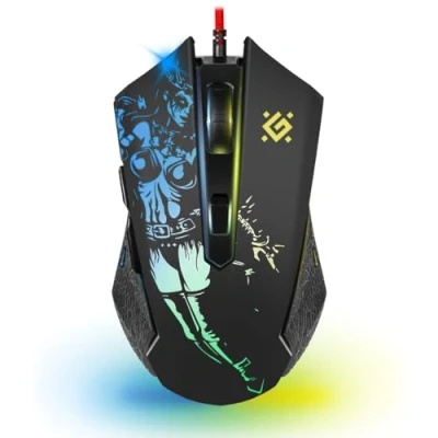Image de Defender Sin&#039;Sister GM 933 Souris de jeu ergonomique filaire avec boutons latéraux, capteur 7200 DPI, 6 réglages éclairage RVB, 5 programmables, USB, PC/Mac, noir