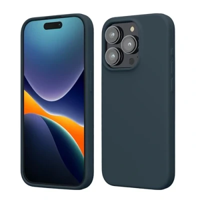 Image de kwmobile Coque pour iPhone 15 Pro Housse de téléphone Fine en Silicone avec Surface Douce et Anti Choc Ardoise foncée