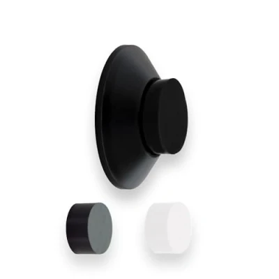 Image de Evi Herrajes Butée de porte adhésive 35 x 15 mm Acier inoxydable laqué noir Forme conique Deux caoutchoucs inclus Installation ou vis