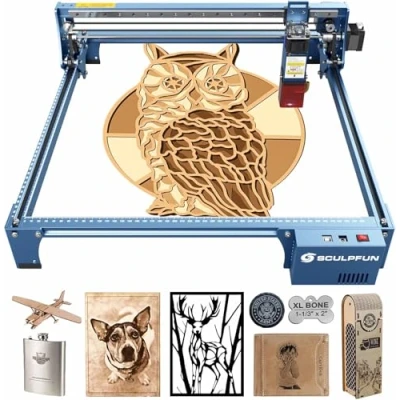 Image de SCULPFUN Machine à graver laser 10 W, avec buse Air Assist, coupe propre, traîneau industriel, protection des yeux amovible, pour puzzle en bois, métal, acrylique
