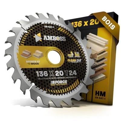 Image de AMBOSS WERKZEUGE® Lame de scie circulaire HM 136 x 20 mm Z24 Dents alternées pour bois sans fil Allround. compatible avec Festool TS75EBQ, Makita 5008 MG et