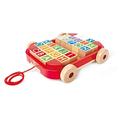 Image de Hape Push &amp; Pull Chariot à Tirer avec Blocs Empiler Enfants 3 ans et Plus 26 de Lettres Couleurs Différentes Pour Apprendre l&#039;Alphabet, la Motricité Adapté aux Petites Mains