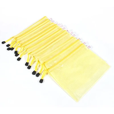 Image de 12pcs A5 Document Grid Bag, File Zipper Sac en plastique de stockage papier (Jaune)