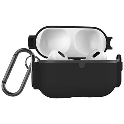 Image de MyGadget Coque Compatible avec Apple Airpods Pro 2 Génération (2022) Case Boîtier Solide &amp; Anti Choc Etui intérieur Silicone et Ouverture à Pression Noir