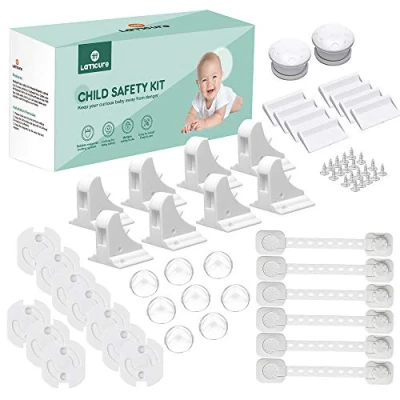Image de LATTCURE 36 PCS Kit de Sécurité Bébé 8 Protection d’Angle Coin Table Bloque Porte Loquet Placard et 2 Clé 10 Cache Prise