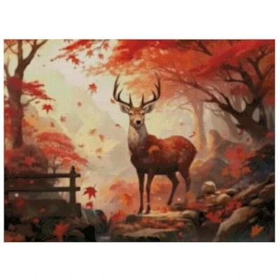 Image de Leaves are Falling (2) Kit de point croix en coton compté, 100 % coton, 14 points, 300 x 220 54 40 cm