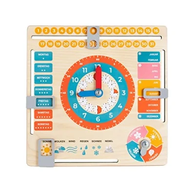 Image de Fancy Calendrier en Bois pour Apprendre Allemand Enfants Horloge d&#039;apprentissage Professeur Jouet Montessori Les Cours de l’Allemand