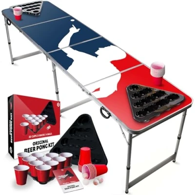 Image de Beer Pong® Table 22 Cups + 2 Racks 4 Balles Pliable et Transportable avec Revêtement Etanche Anti Rayures Homologuée pour Les Tournois de Biere Pong Jeu à Boire