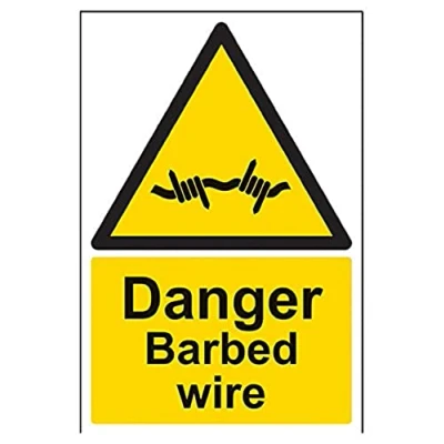 Image de vsafety 63008 au r &quot;Danger fil de fer barbelé Panneau « Attention Assemblée, en plastique rigide, Portrait, 200 mm x 300 mm, noir/jaune