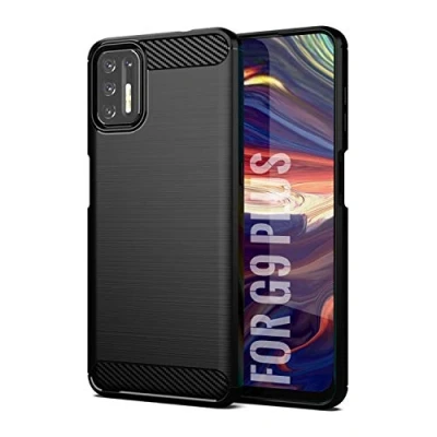 Image de SCL Coque pour Moto G9 Plus Coque, Texture en Fibre de Carbone Brossée, Technologie Anti Rayures et D&#039;absorption Chocs Noir
