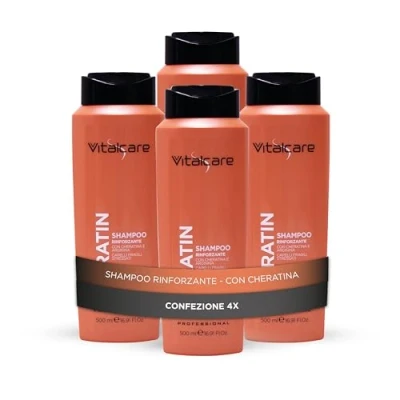 Image de Vitalcare Shampoing fortifiant à la kératine, nettoie en douceur les cheveux cassants et stressés, kératine l&#039;arginine, 4 x 500 ml
