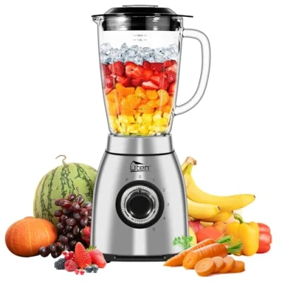 Image de Uten Blender à Smoothie 2 L, Mixeur de Cuisine 1800 W, Pulse et 5 Vitesses, Mixer sur Pied avec Bocal en Verre, Lame 6, pour Milkshakes Smoothies