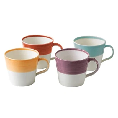 Image de Royal Doulton Mugs 1815 Bright Collection Lot de 4 grandes tasses en porcelaine pour boissons chaudes, café, thé, latte et cappuccino Meilleure rétention la chaleur, 400 ml chacune, porcelaine, 0,45 l