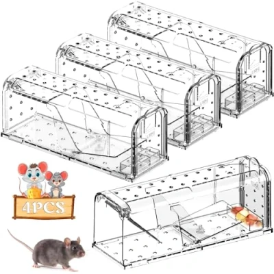 Image de BBLTIFF Piège a Souris Vivante pour Intérieur 4 Pièces, Réutilisable Attrape Souris, Attraper Les et Autres Rongeurs de Taille Similaire (Transparente)