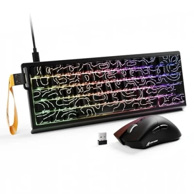 Image de ATTACK SHARK X68 HE &amp; R1 Ensemble Clavier et Souris Gaming, Gamer Filaire 8000Hz Rapid Trigger, 0,01 mm RT, Snap Tap, sans Fil Superlight 59g, 18000 DPI, BT/2.4G/USB C, Contours Noirs