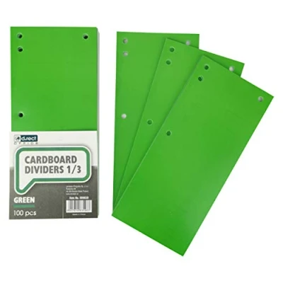 Image de D.RECT Lot de 100 intercalaires en carton, Bandes Séparation papier, 1/3 Feuille A4, 11x24cm, 160g, Pour Une Parfaite Des Classeurs, Vert 009630