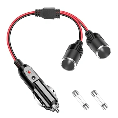 Image de Range Tour Adaptateur répartiteur Allume Cigare 2 Prises, rallonge multiprise 12 V 24 Double Prise Femelle de Rechange Automobile Voies Y avec fusible 15 A