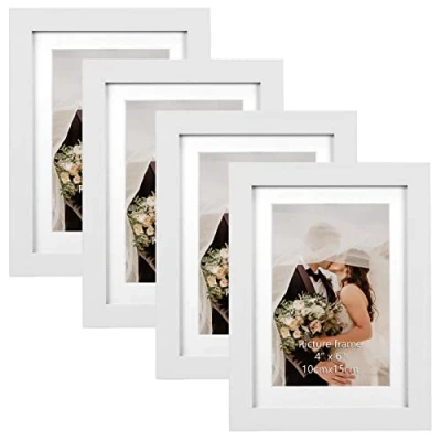 Image de EXYGLO Cadre Photo 10x15 cm Lot de 4 avec Passe partout, Mural Blanc et à Poser pour Chambre, Bureau Salon