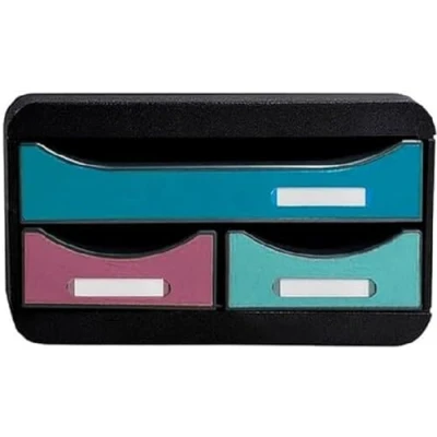 Image de Exacompta Réf. 311606D SMALL BOX MINI 3 tiroirs Skandi 1 tiroir pour documents au format A4+ 2 fins les petits accessoires, stylos, notes Dimensions 34,7 x 27,8 13,5 cm
