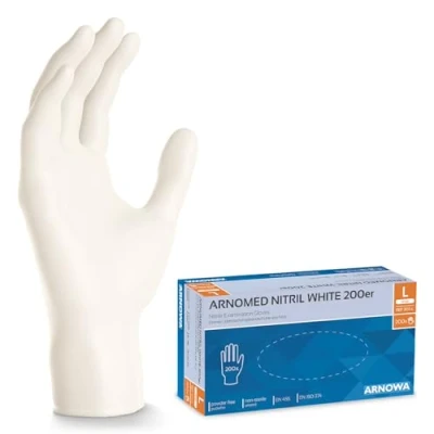 Image de ARNOMED gants jetables blancs, 200 pièces/boîte, nitrile taille L, non poudrés &amp; sans latex, jetables, disponibles en tailles S, M, L XL