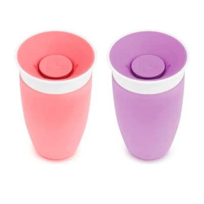Image de Munchkin Tasse d’Apprentissage Miracle 360, pour Bébé et Nourrisson, Antifuites Enfant sans BPA, Compatible Lave Vaisselle, 12 mois plus 296 ml, Lot de 2, Rose/Violet