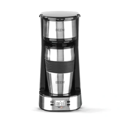Image de BEEM Thermo 2 GO Cafetière filtre pour 1 tasse Comprend une à emporter de 0,4 l et un permanent Minuterie 24h, 750 Watt [Acier inoxydable]