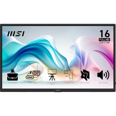 Image de MSI Pro MP165 E6 Écran Portable 15.6&quot; Full HD Dalle IPS 1920x1080, 60Hz, 4 ms, Haut parleurs et Micro intégré, HDMI 2.0b, USB Type C (PD 15W), Compatible VESA, Noir