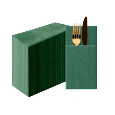 Image de PAW Airlaid Pocket Serviettes (39 x 40 cm) I 50 pièces Unicolore Semblable à du tissu Élégante décoration de table HoReCa Occasions comme mariages, les fêtes Color: Dark Green