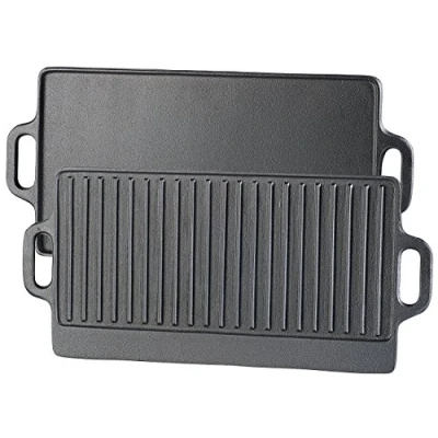 Image de Plaque gril de cuisson réversible en fonte 51 x 23,5 cm [Rosenstein &amp; Söhne] Noir, Rectangulaire