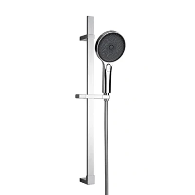 Image de WENKO Ensemble de douche Softwater, barre carrée en inox avec pomme Softwater pour un jet ultra fin, flexible assorti, adapté aux chauffe eau instantanés, chrome