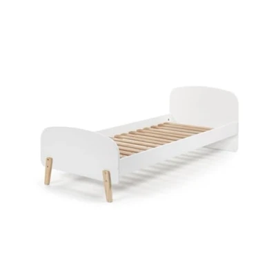Image de Lit blanc Kiddy (90x200) avec des pieds en bois. Le sommier est inclus.