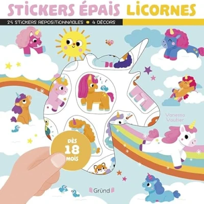 Image de Stickers épais : Licornes Pochette de 25 autocollants et repositionnables avec 4 décors À partir 18 mois