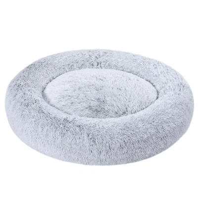 Image de Amazon Basics Lit renforcé en fausse fourrure Doux forme de donut pour animal domestique, Chien, Lavable machine, ‎91 cm, Gris