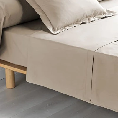 Image de douceur d&#039;intérieur, Drap Plat (180 x 290 cm) Percaline Naturel, Percale de Coton