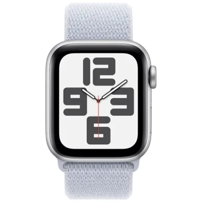 Image de Apple Watch SE 2024 40mm Argent (Bracelet En Nylon Bleu Clair)
