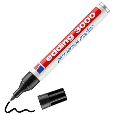 Image de edding 3000 marqueur permanent noir 1 stylo pointe ronde 1,5 3 mm sèche vite résiste à l&#039;eau et l&#039;essuyage pour carton, plastique, bois, métal universel