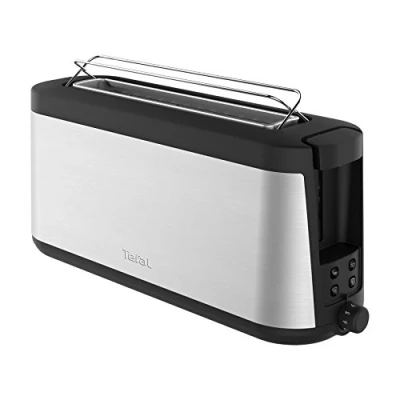 Image de Tefal Grille pain à fente longue Element TL4308 7 niveaux de brunissage 1000 watts Fixation intégrée pour rouleaux Design élégant Noir/acier inoxydable