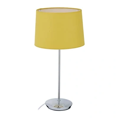 Image de relaxdays Lampe de table avec abat jour, pied chromé, douille 14, salon et chambre à coucher, veilleuse nuit, jaune.