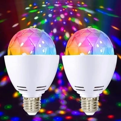 Image de 2x lumière de fête LED E27 3W RGB boule disco ampoule rotative à 360 lampe pour douille décoration d&#039;anniversaire mariage Halloween Noël