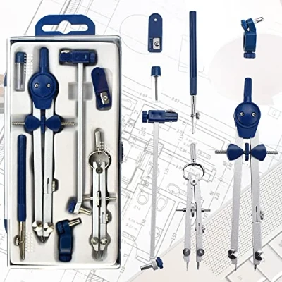Image de OTTYMO Kit de Compas Metal Boussole Dessin+Convertisseur Menuisier+Mine Dessin Détachable Architecte Précision Géométrie pour Math Trace Menuisier